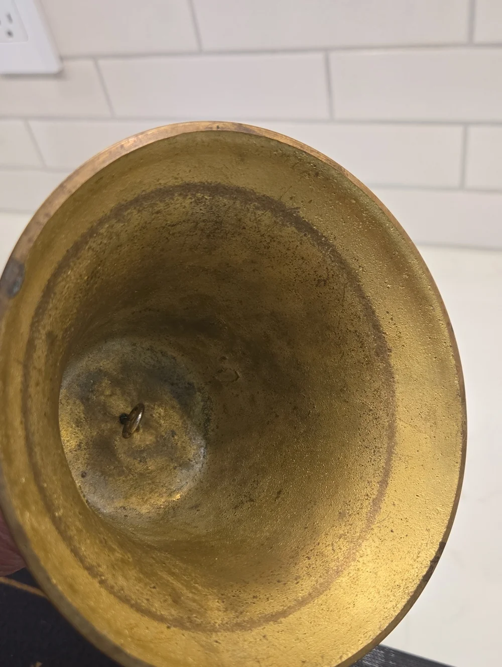 Vintage Brass Hand Bell with Dark Wood Handle